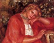 皮埃尔奥古斯特雷诺阿 - Pensive Young Woman Leaning on Her Elbow